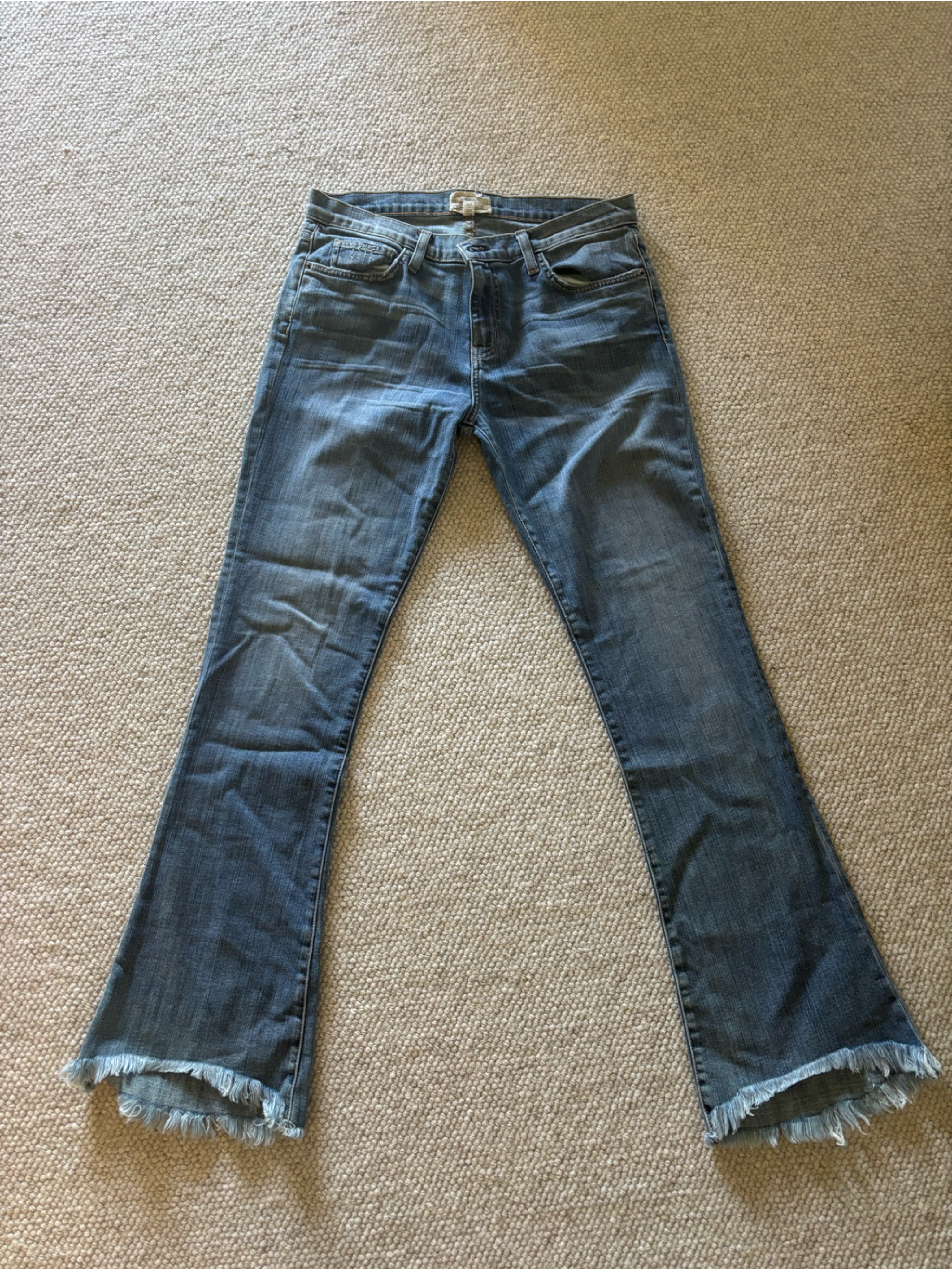 Current/Elliott Medium Blue Frayed Hem Flare Jeans